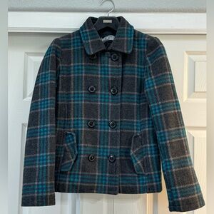 WestWind  Grey and Blue Plaid Double Breasted Wool Blend Jacket Coat Size M